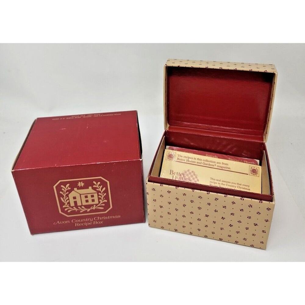 Vintage 1982 Avon Country Christmas Recipe Box With Sealed New Cards U96